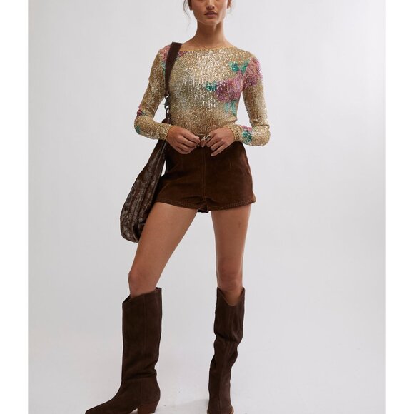 Free People Gold Sequin Long Sleeve Top - Picture 5 of 6